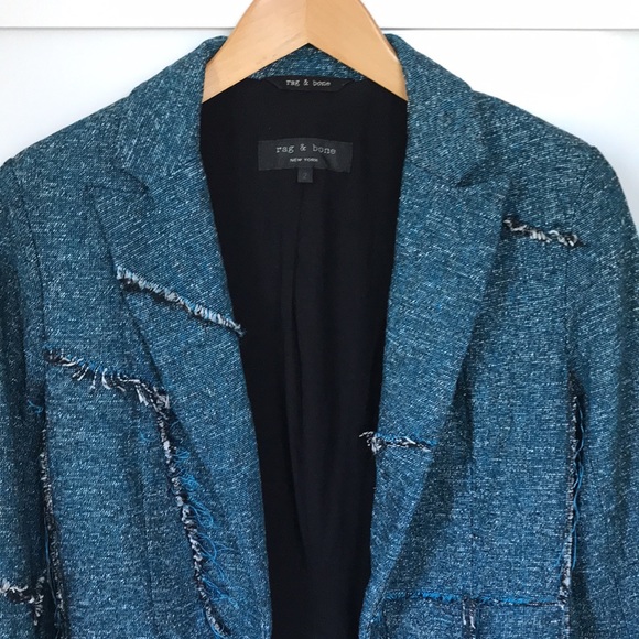 rag & bone Deconstructed Teal Twead Blazer size 2 - Picture 2 of 12